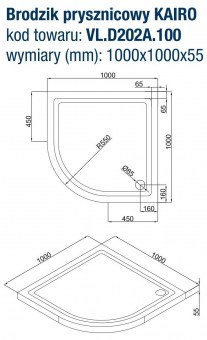 Rysunek technicznych brodzik prysznicowy półokrągły Kairo 100x100x5.5 cm (VL.D202A.100 )