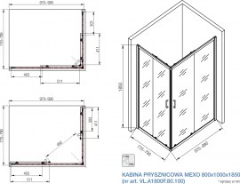 Rysunek techniczny kabina prysznicowa narożna MEXO 80x100x185 cm ( VL.A1800F.80.100) (rt)