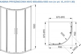 Rysunek techniczny kabiny prysznicowej NIVO 90x90x185 cm bez brodzika (VL.A1511.90 ) (rt)