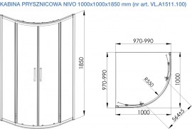 Rysunek techniczny kabina prysznicowa NIVO 100x100x185 cm bez brodzika (VL.A1511.100) (rt)