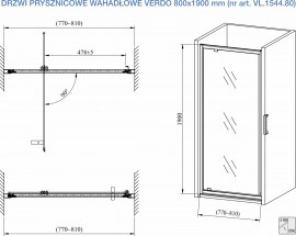 Drzwi prysznicowe wnękowe wahadłowe 90x190 cm VERDO jednoskrzydłowe (VL.1544.90)