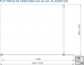 Rysunek techniczny ścianki prysznicowej transparentnej z czarnymi matowymi profilami FLIT BLACK WALK-IN VL.A20P.120B 